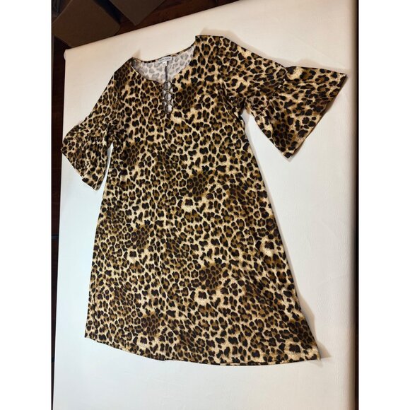 Chelsea Taylor Womens 2X Cheetah Print Dress Gold Rings Animal Print (bin LL179) - Picture 8 of 9